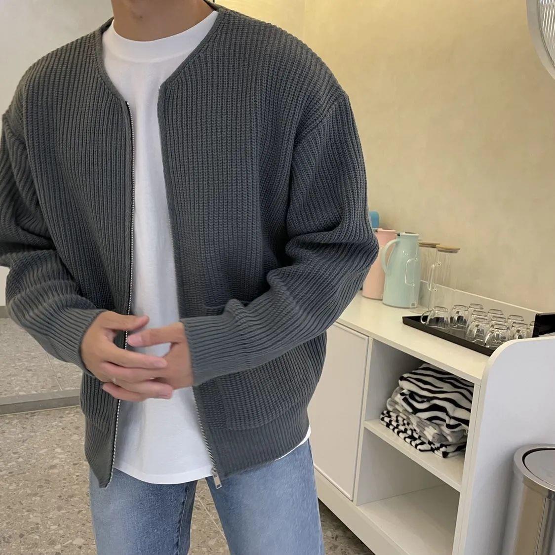 Giacca Cardigan Uomo in Maglia Grossa Grigio Scuro