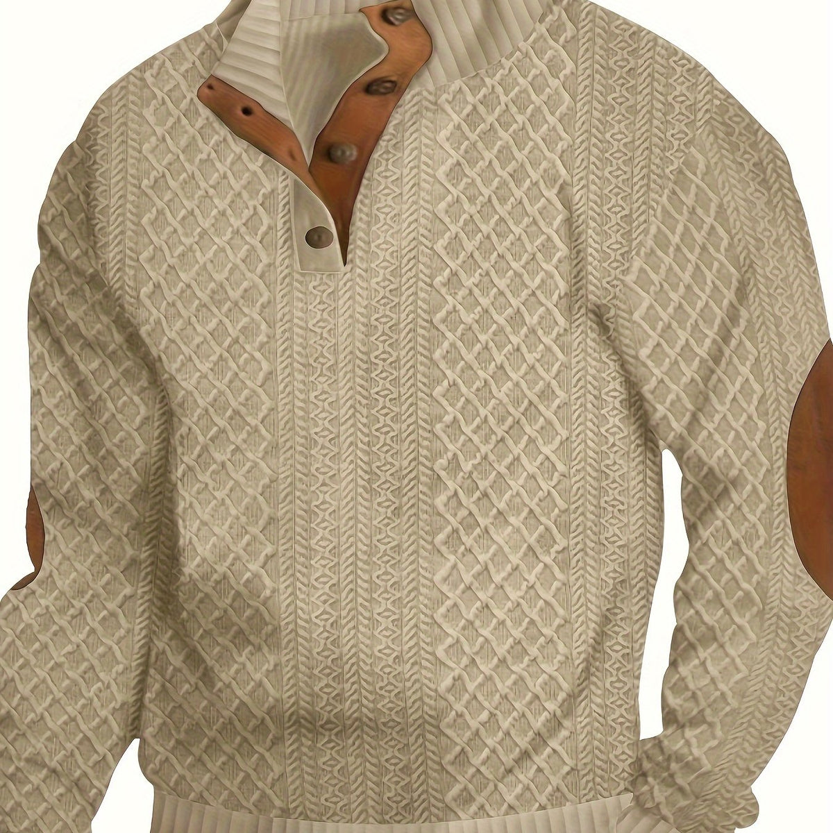 Maglione Uomo con Collo Alto e Bottoni Beige