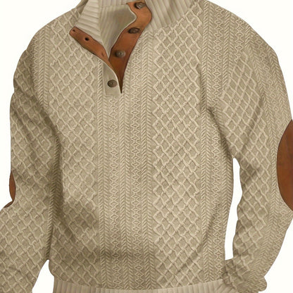 Maglione Uomo con Collo Alto e Bottoni Beige