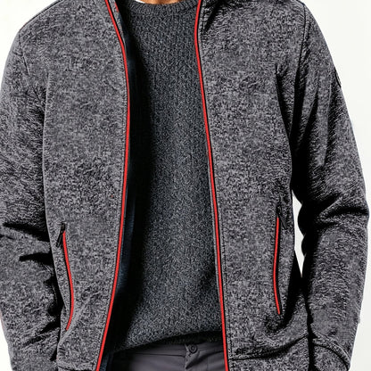 Felpa con Zip Uomo in Maglia Melange Grigio Scuro