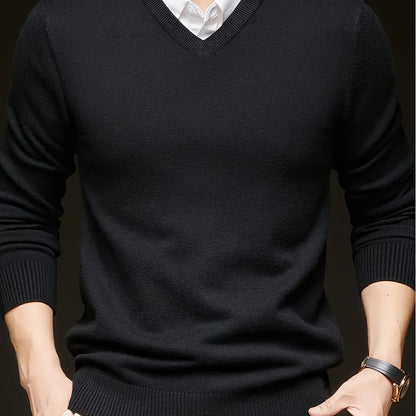 Maglione Uomo Scollo a V in Maglia Liscia Nero