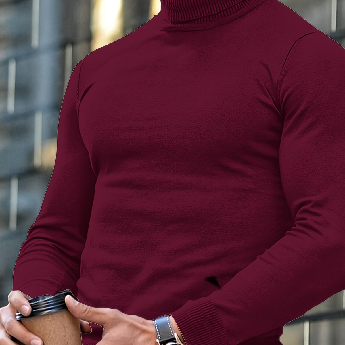 Maglione Collo Alto Uomo Dolcevita Bordeaux