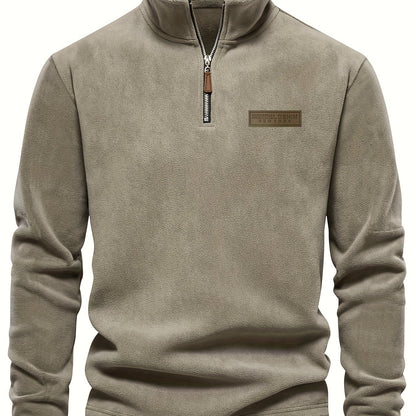 Felpa Uomo con Mezza Zip in Pile Tortora