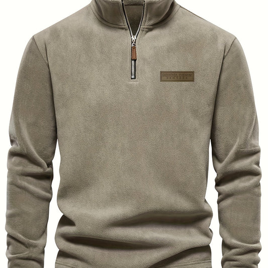 Felpa Uomo con Mezza Zip in Pile Tortora