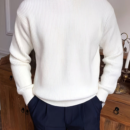 Maglione Uomo Girocollo a Coste Bianco