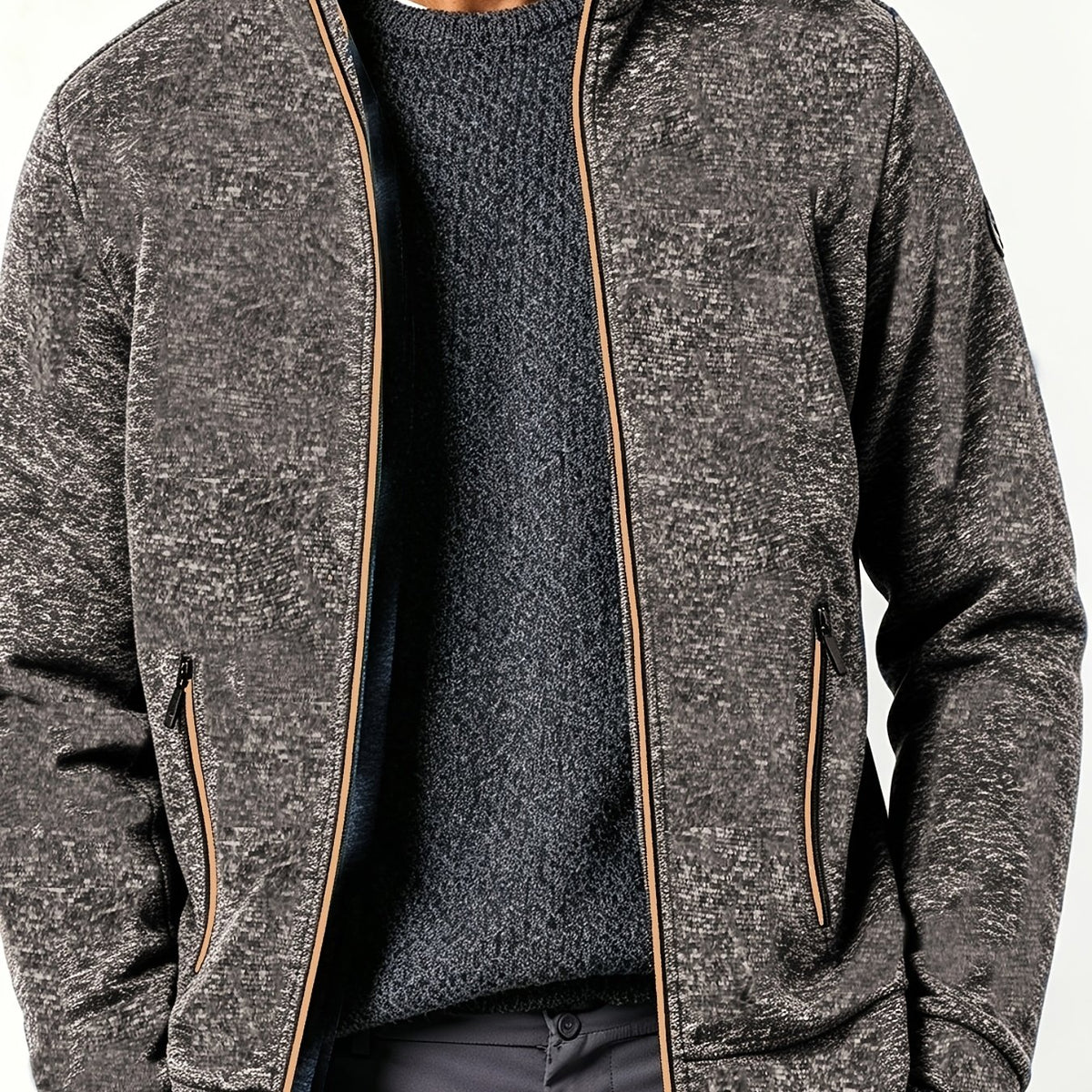 Felpa con Zip Uomo in Maglia Melange Marrone