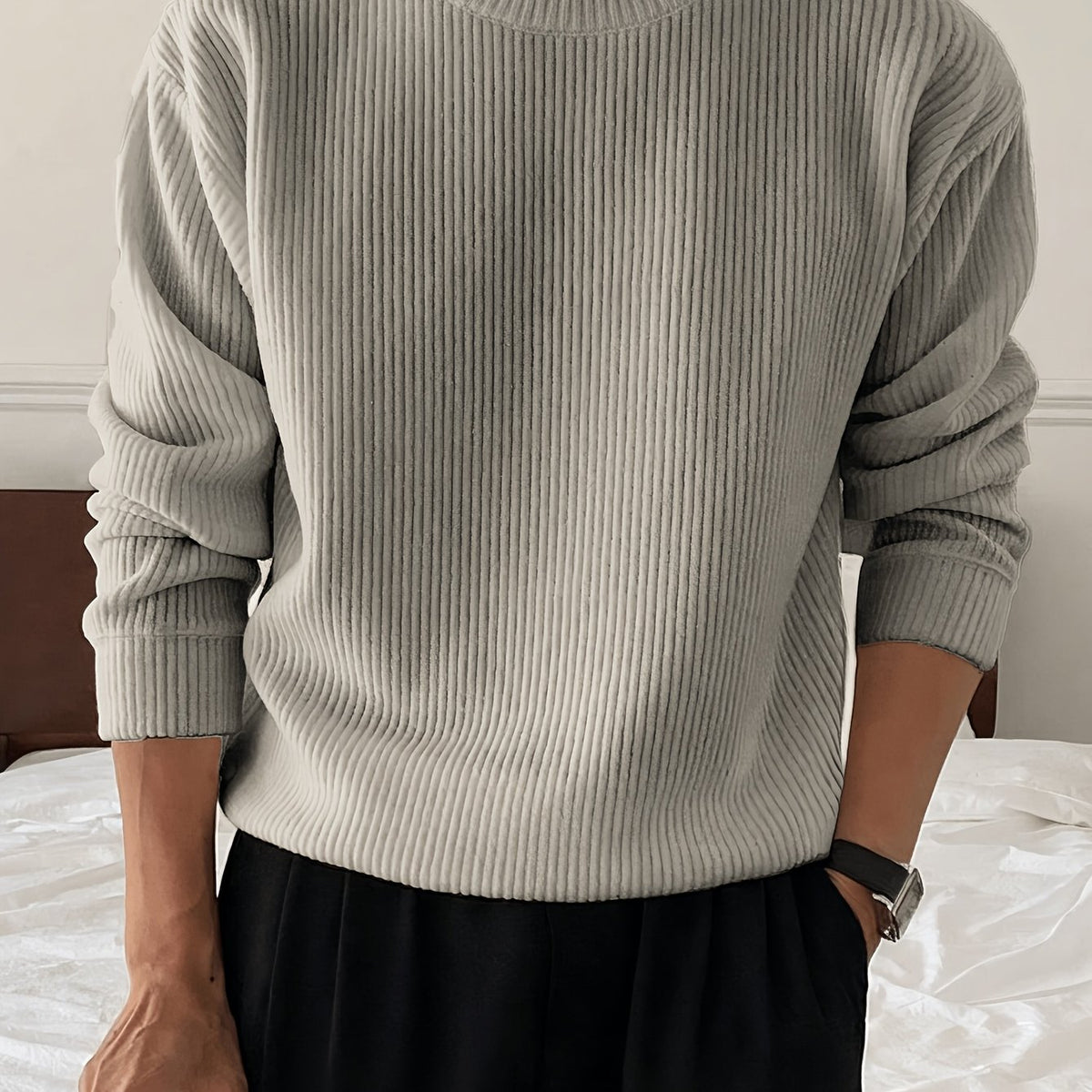 Maglione Uomo Girocollo a Coste Grigio