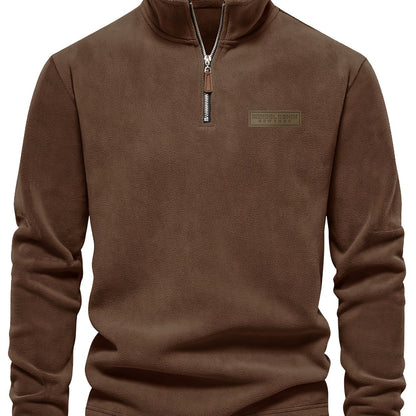 Felpa Uomo con Mezza Zip in Pile Marrone