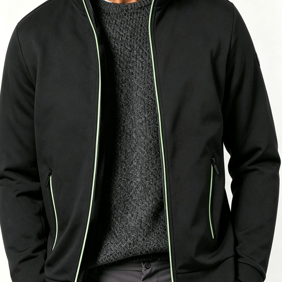 Felpa con Zip Uomo in Maglia Melange Nero