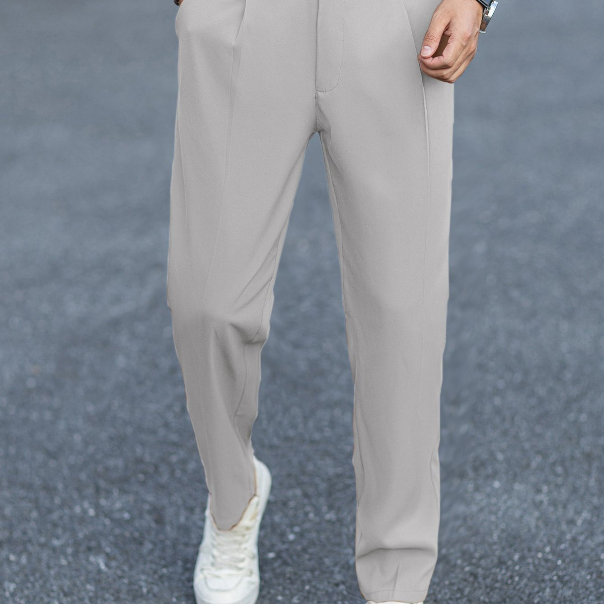 Pantaloni Eleganti Uomo con Pince Grigio Chiaro