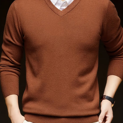 Maglione Uomo Scollo a V in Maglia Liscia Ruggine