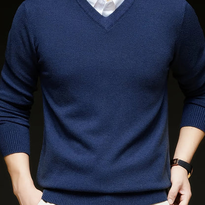 Maglione Uomo Scollo a V in Maglia Liscia Blu Navy