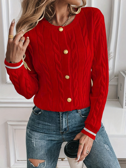Cardigan Corto Donna a Trecce con Bottoni Dorati – Rosso