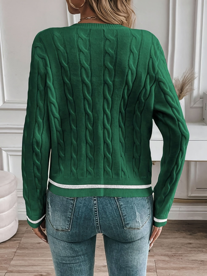 Cardigan Corto Donna a Trecce con Bottoni Dorati – Verde Smeraldo