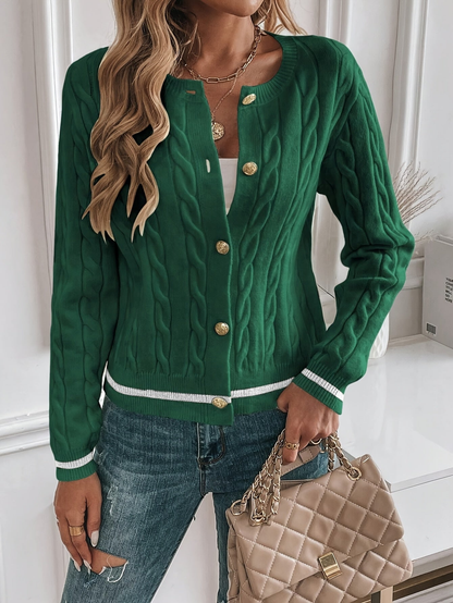 Cardigan Corto Donna a Trecce con Bottoni Dorati – Verde Smeraldo