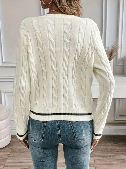Cardigan Corto Donna a Trecce con Bottoni Dorati – Panna