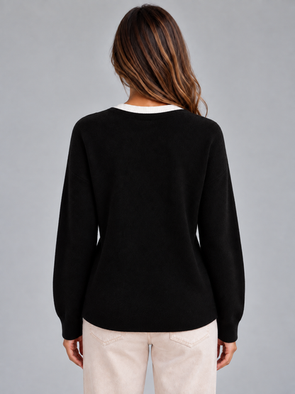 Cardigan Donna Effetto Camicia con Orlo Plissettato – Nero