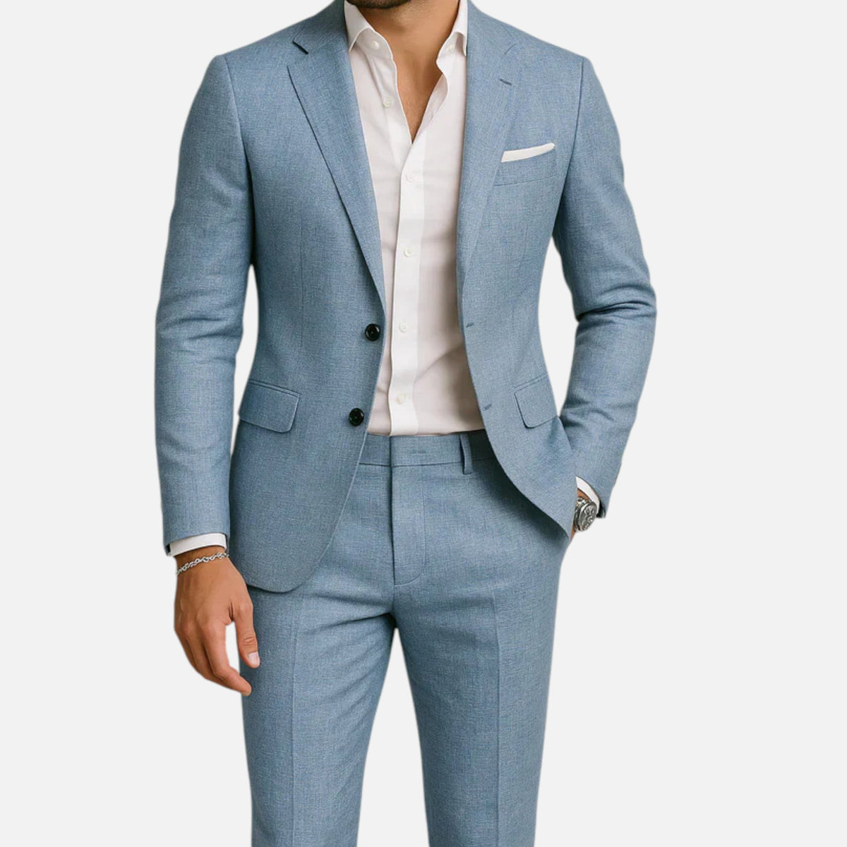 Completo in lino, dettaglio tessuto