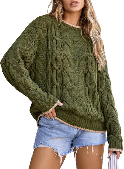 Chunky cable knit sweater in green