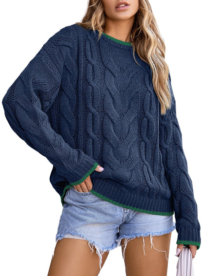 Chunky cable knit sweater in navy