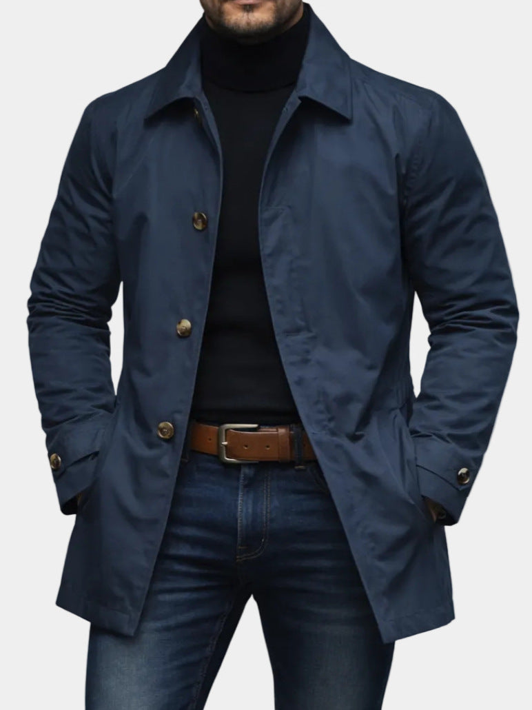 Giacca Lunga Uomo Monopetto con Colletto Blu Navy