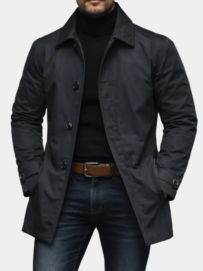 Giacca Lunga Uomo Monopetto con Colletto Nero