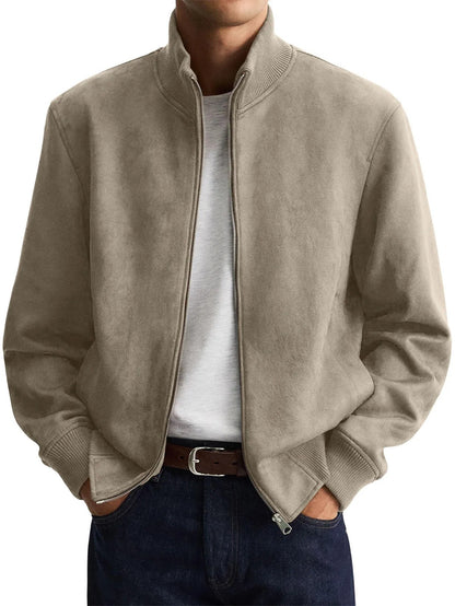 Giacca Uomo Effetto Camoscio con Collo Alto Beige