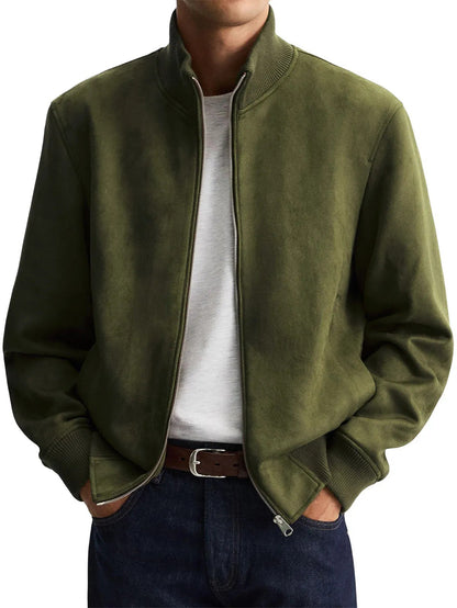 Giacca Uomo Effetto Camoscio con Collo Alto Verde Militare