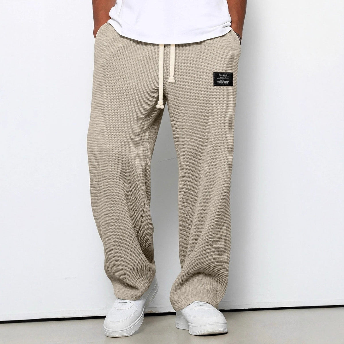 Pantaloni della Tuta Uomo in Maglia Waffle Beige