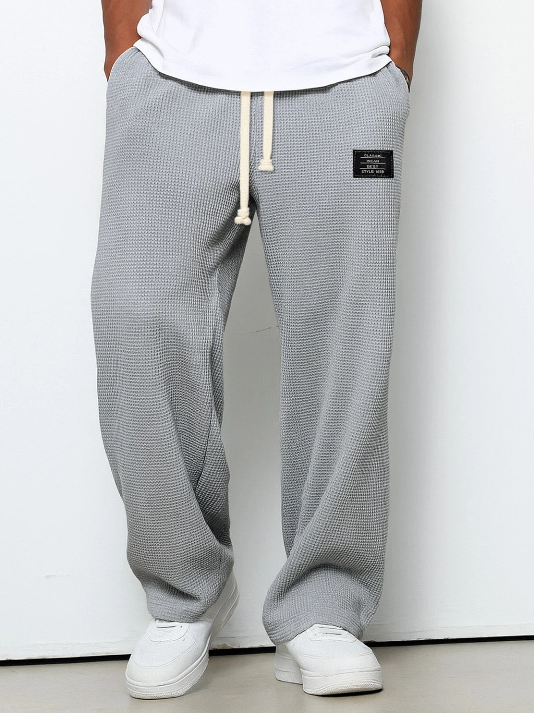 Pantaloni della Tuta Uomo in Maglia Waffle Grigio