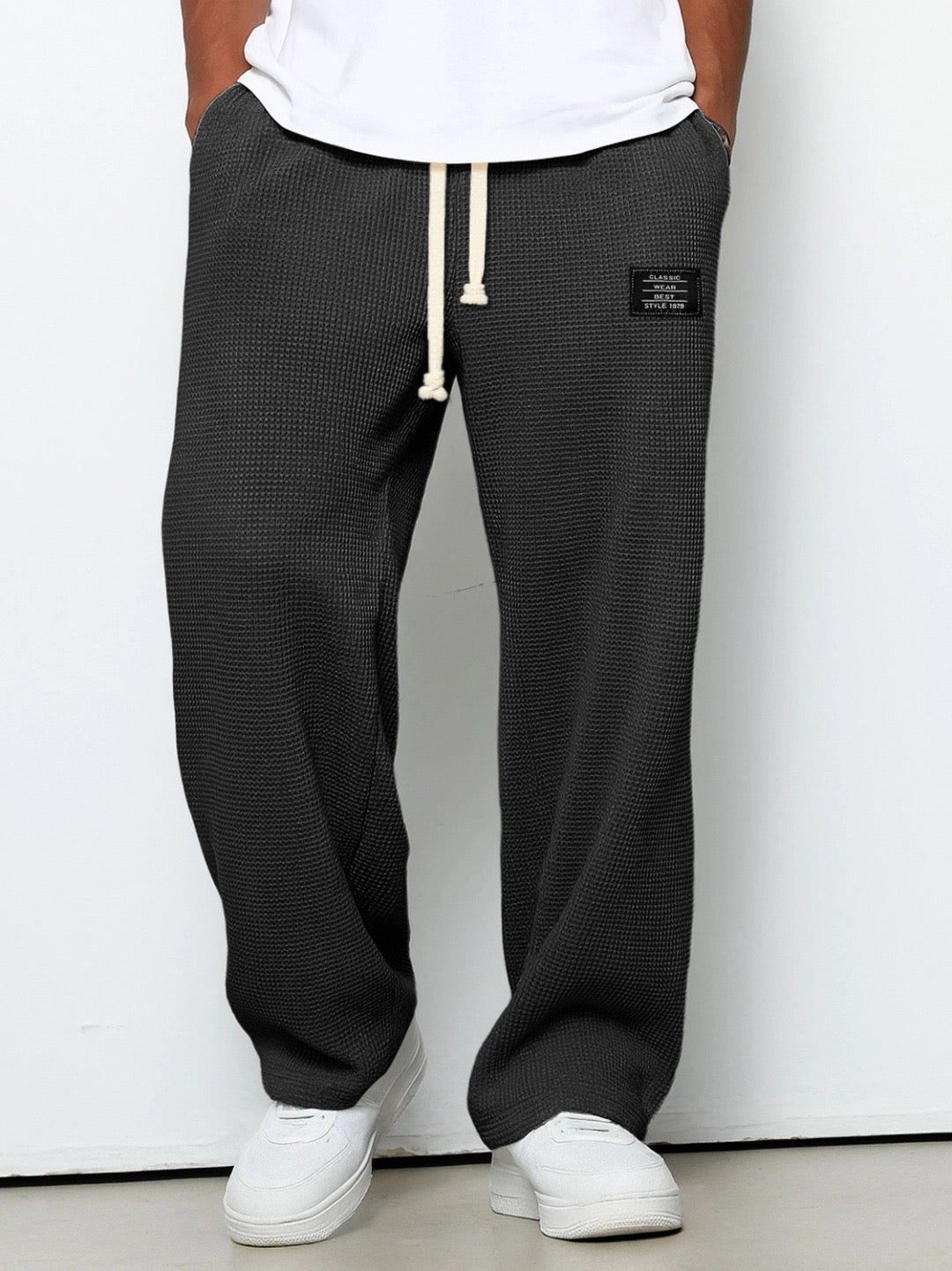 Pantaloni della Tuta Uomo in Maglia Waffle Nero