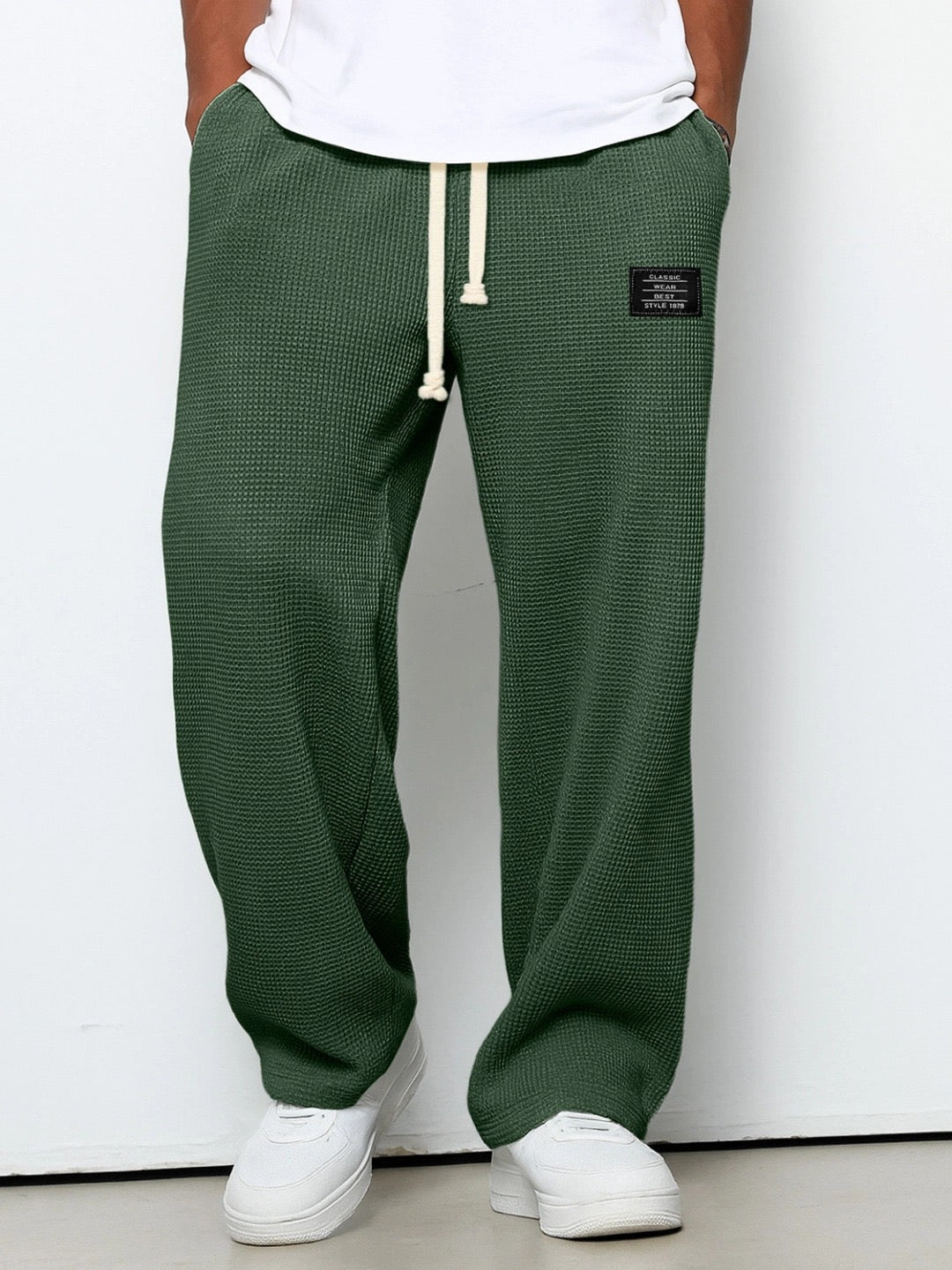 Pantaloni della Tuta Uomo in Maglia Waffle Verde Scuro
