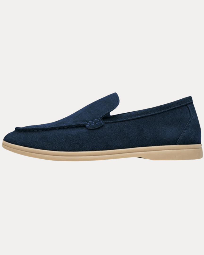 Mocassini Uomo Slip-On Effetto Camoscio Blu Navy laterale