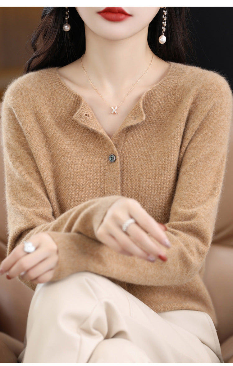 Wool knit cardigan in gold