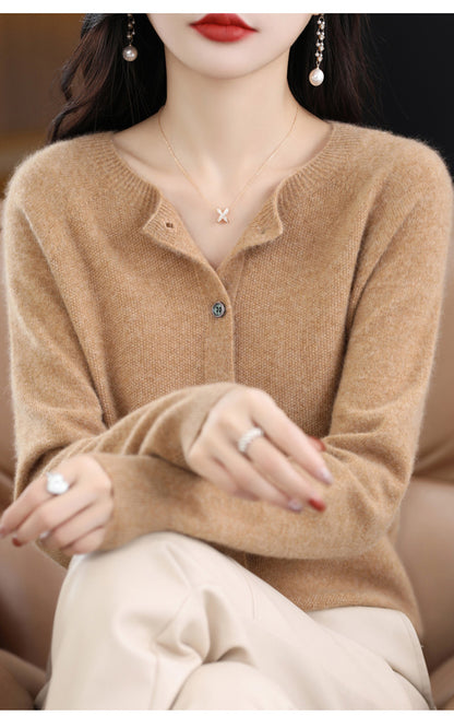Wool knit cardigan in gold