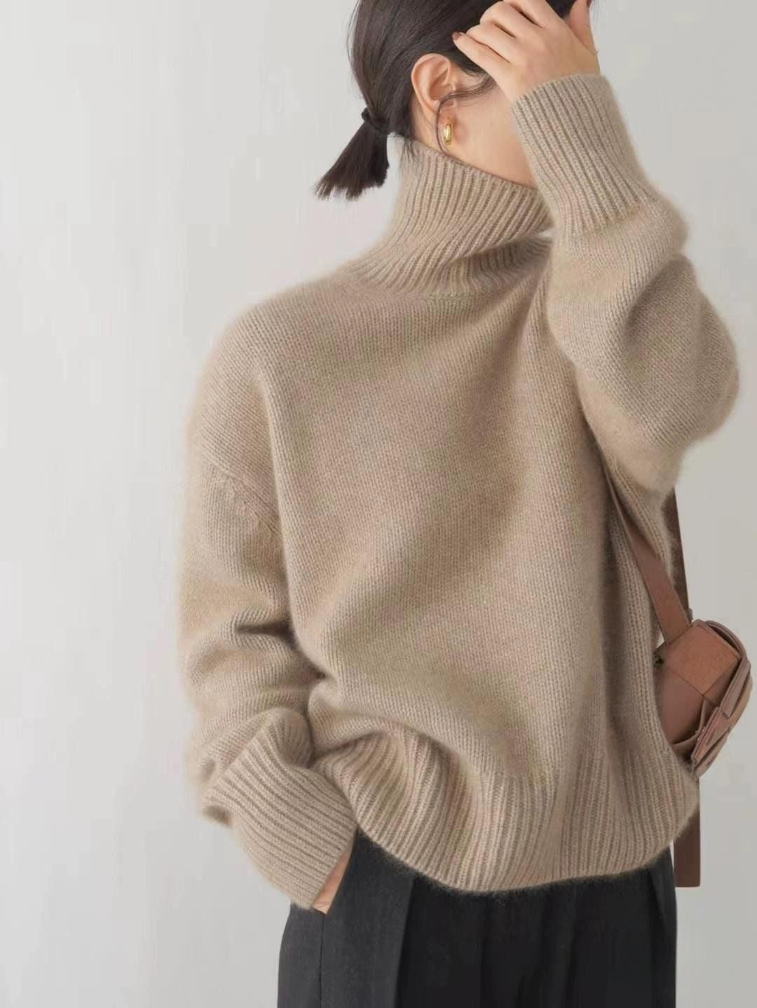 Turtleneck pullover sweater in camel