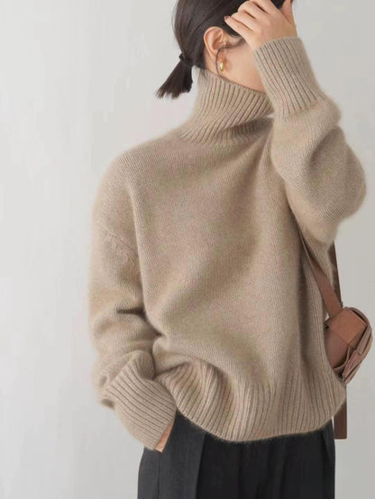 Turtleneck pullover sweater in camel