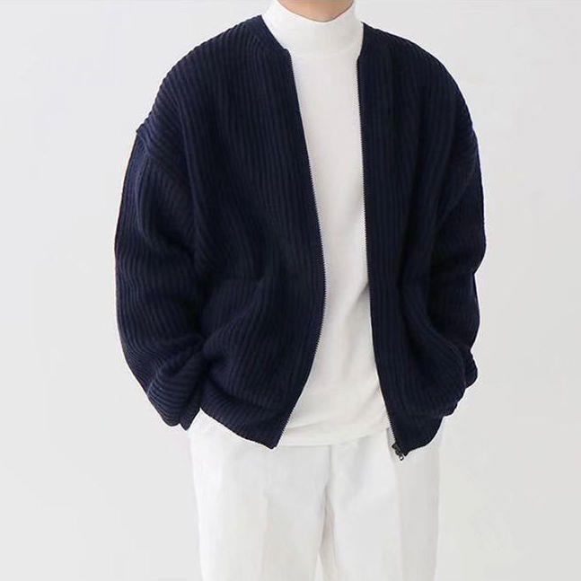 Giacca Cardigan Uomo in Maglia Grossa Blu Navy