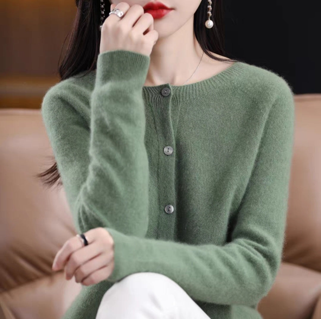 Wool knit cardigan in pine green
