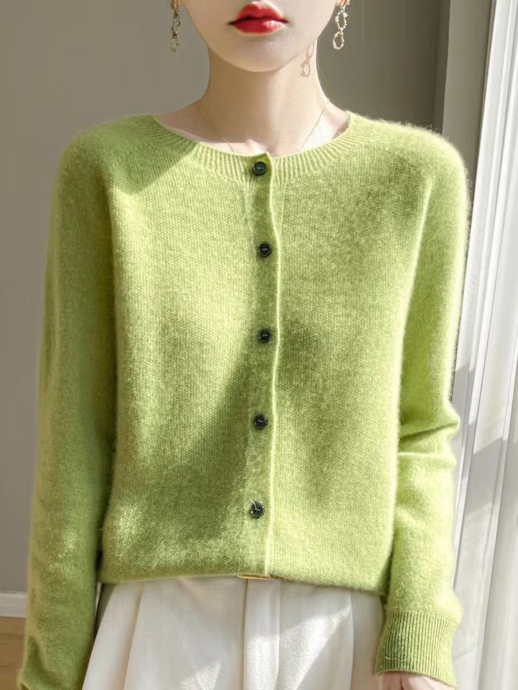 Wool knit cardigan in green