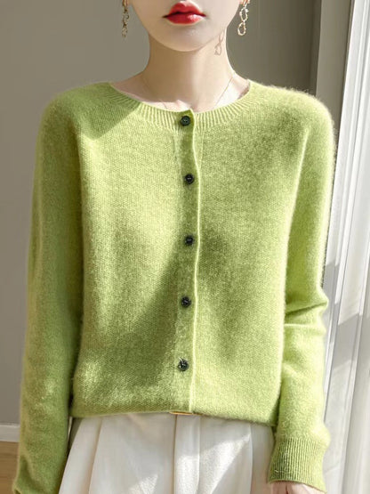 Wool knit cardigan in green