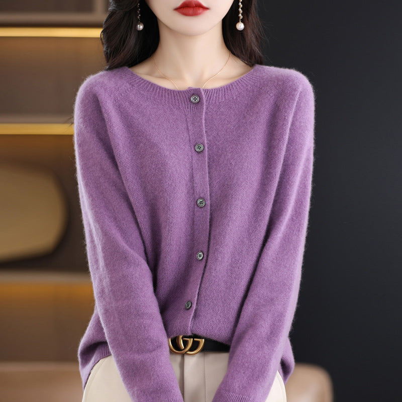 Wool knit cardigan in purple