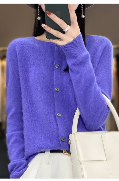 Wool knit cardigan in sky blue