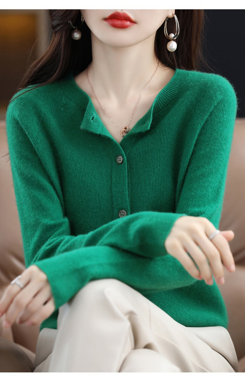 Wool knit cardigan in emerald