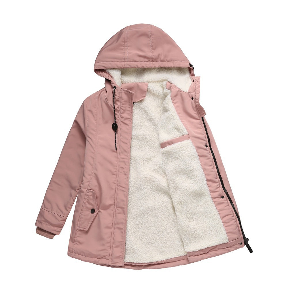 Hooded parka in pink