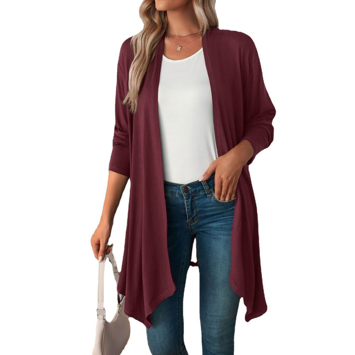 Longline duster cardigan in wine red