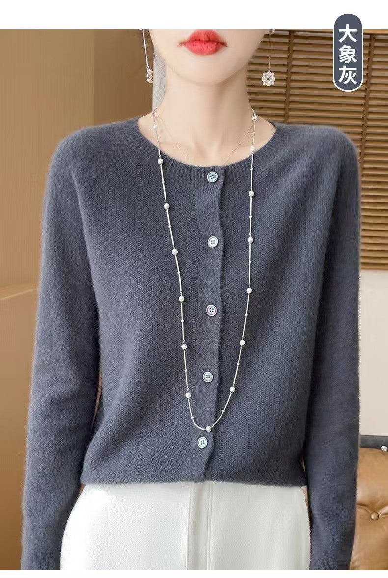 Wool knit cardigan in stone grey