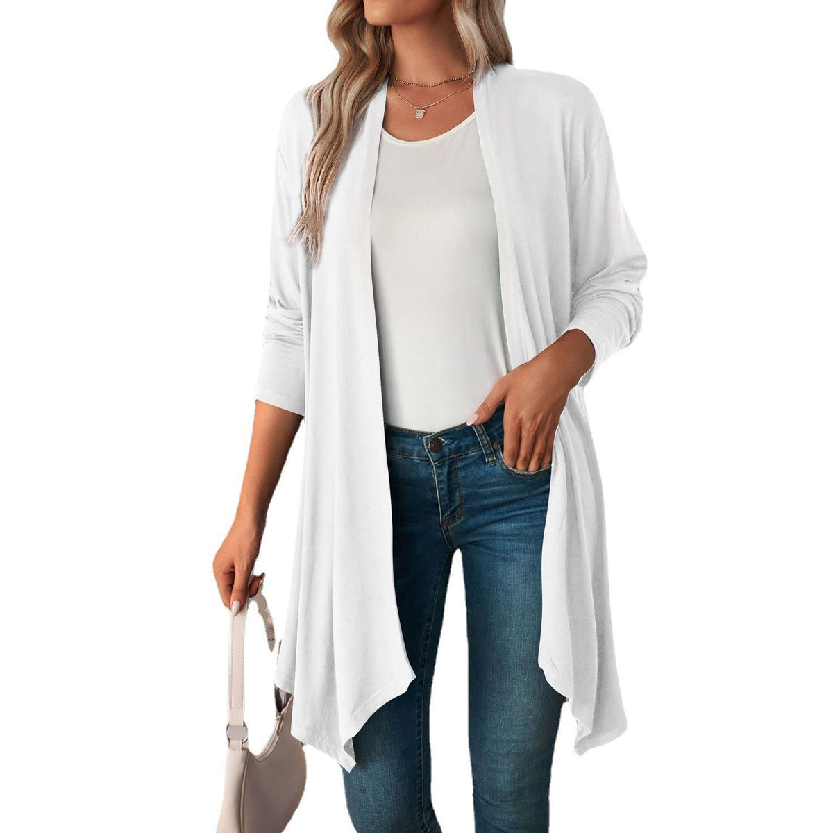 Longline duster cardigan in white