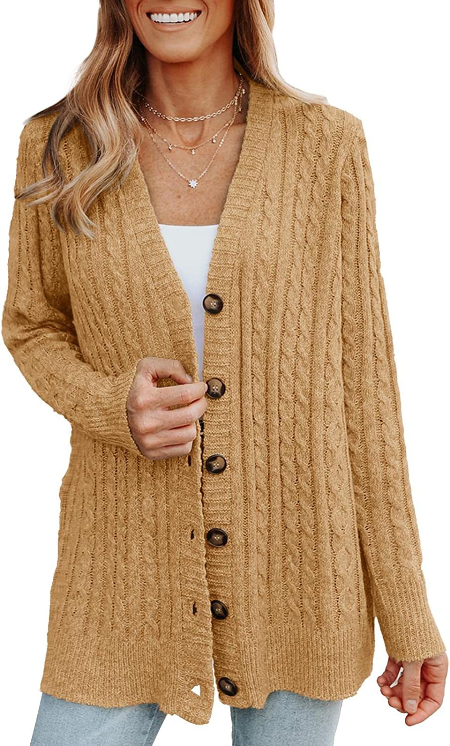 Cable knit button cardigan in khaki
