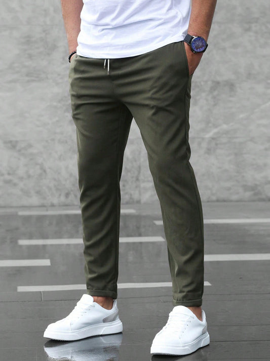 Pantaloni Uomo Elasticizzati Slim Verde Militare